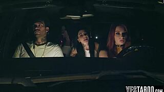 Petite redhead milf joins brunette in hairy ghost foursome rough pounding