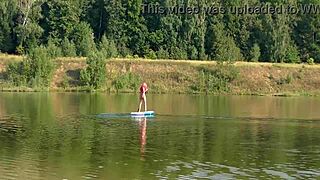sup girl flashing pink micro bikini outdoors