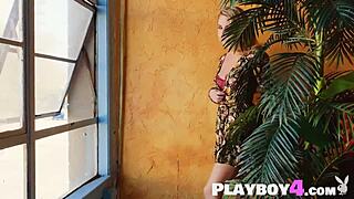 Hot Blonde Milf Strips Lingerie Rips Clothes Exposes Petite Pussy Outdoor