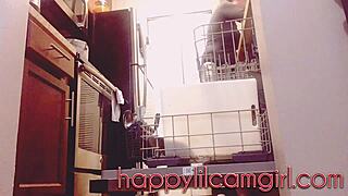 Tall Giantess Girl Ignores You Cleaning Her Kitchen on Webcam