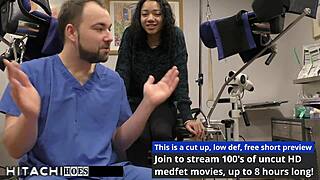 Doctor rams hitachi on freshman yasmine woods' shaved pussy for explosive orgasm!