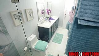 hey stepmom calls you into the shower for some wet fun together