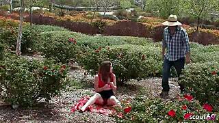 overwhelmed redhead teen feels old cock stretch her saggy tits bushy pussy in wild pickup fuck