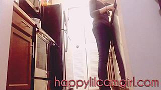 Tall Giantess Girl Ignores You Cleaning Her Kitchen on Webcam