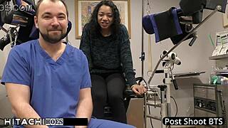 Doctor rams hitachi on freshman yasmine woods' shaved pussy for explosive orgasm!