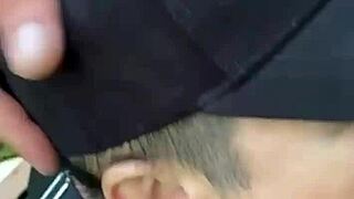 Milf bends big ass over in forest for homemade doggystyle pounding and facial