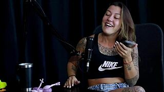 safada stripper flor de damiana shows huge tits, admits trans crush and first time loss on sheer red