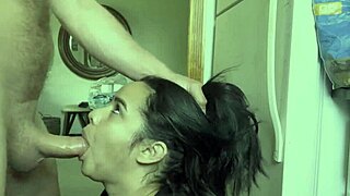 Latina gags on deepthroat choke then doggystyle pounded hard