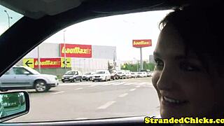 Hitchhiking Brunette Teases with Tits Flash on Open Road