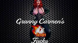 granny carmen in red gets finger fucked and licked to orgasm