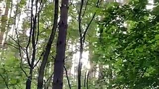 Milf bends big ass over in forest for homemade doggystyle pounding and facial