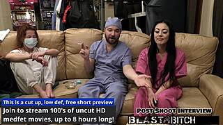 Blaire celeste kneels sucking patient cock before nurse pussy takes cum blast in pov
