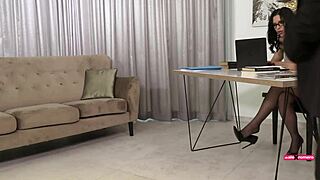 High Heel Office Secretaries Deepthroat Big Cock and Ride Boss Cowgirl