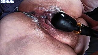 Fat hairy BBW spreads huge sloppy wet pussy for dildo squirting orgasm