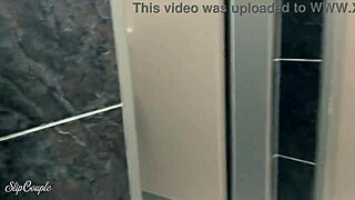 damn cute curvy blonde babe jerks huge cock under table then slurps in public toilet