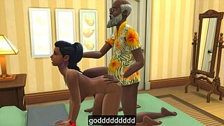 Horny Indian stepdaughter sucks daddy's cock naked in his room to cheer him up