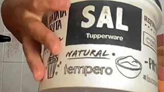 hey i'm cooking dinner for my hubby's friend knowing i'll be their halloween dessert in the kitchen flashing my big pussy lips