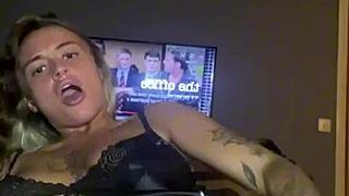 Trembling with horny desire as goth teen fingers her ass and tits to climax