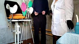 gorgeous mature nurse in stockings gloves 😍 she flashes hairy pussy jerks you off makes you cum hard in hospital roleplay 🥵💦