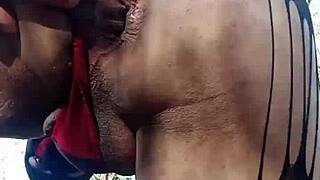 Sexy Latina Trans Fucks Ass with Dildo in Forest Public