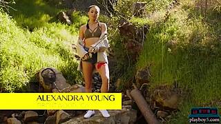 Petite Asian Alexandra Young Strips Lingerie in Softcore Tease