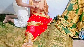 late night telugu wife strips red sari for hot indian ranch sex with her horny husband under country stars