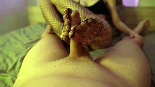 she gave me fishnet footjob then i came on her ass
