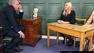 Stepmom Charlie Rae teams with Gigi Patsy to slurp principal's cock threesome