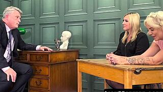 Stepmom Charlie Rae teams with Gigi Patsy to slurp principal's cock threesome