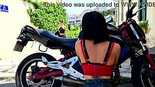 biker chick tears up the road