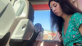 crazy bus girl strokes huge cock to messy public cumshot