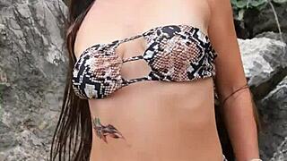 i flash my cute bikini boobs on beach feeling so sexy