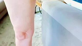 mature wife spreads huge pussy lips close up flashing her clam