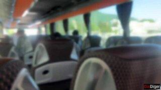 crazy bus girl strokes huge cock to messy public cumshot