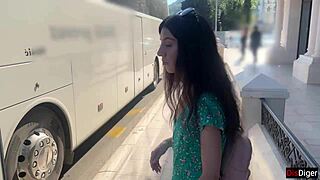 crazy bus girl strokes huge cock to messy public cumshot