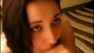 Submissive girlfriend deepthroats cock under total domination!