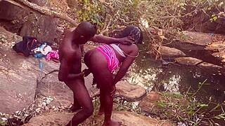 damn those perfect ebony boobs bouncing while village babe gets doggystyle fucked in stream 🌊💦
