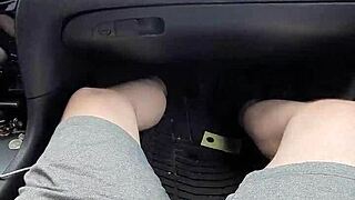 Girlfriend gives public car handjob blowjob cumshot