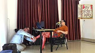 Boss dominates curvy secretary with pussy pounding and mouth blasts backstage