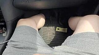 Girlfriend gives public car handjob blowjob cumshot