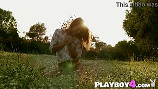 sweet anetta keys strips naked outdoors revealing her sexy milf pussy and small tits