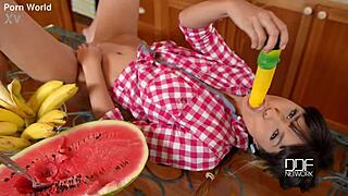 Russian College Hotties Double Penetrate With Kitchen Dildos