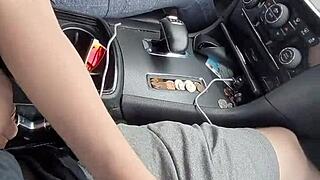 Girlfriend gives public car handjob blowjob cumshot