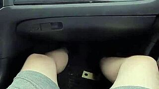 Girlfriend gives public car handjob blowjob cumshot