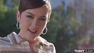 tushyraw's tiny 18+ jade valentine rides oiled cock in her tight shaved ass cowgirl doggystyle