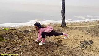 whoa flexible nympho gets roughed up banged outdoors in forest!!