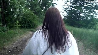 curvy brunette milf dominates tattooed guy with rough outdoor pegging under sunny skies