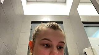 Horny 18yo teen squirts wildly fingering pussy in changing room orgasm frenzy