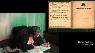 Curvy brunette with huge natural tits strips naked in castle game playthrough