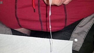 He teases bound cock until dripping cum